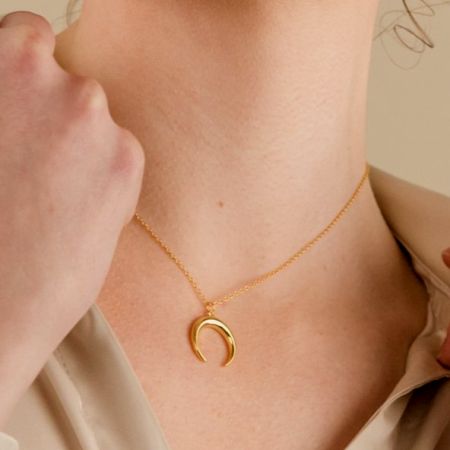 Crescent Moon Pendant necklace for women,Brass 22k gold plated, Handmade jewelry